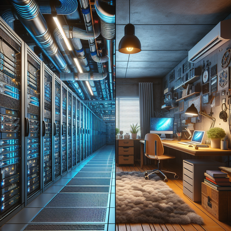 On the left a datacenter, on the right a home environment