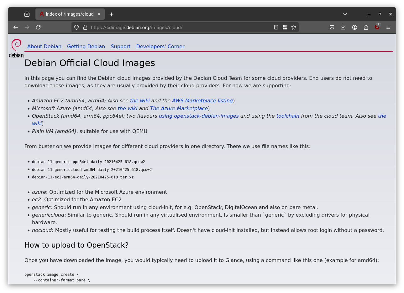 The Debian Cloud Image on Official Website
