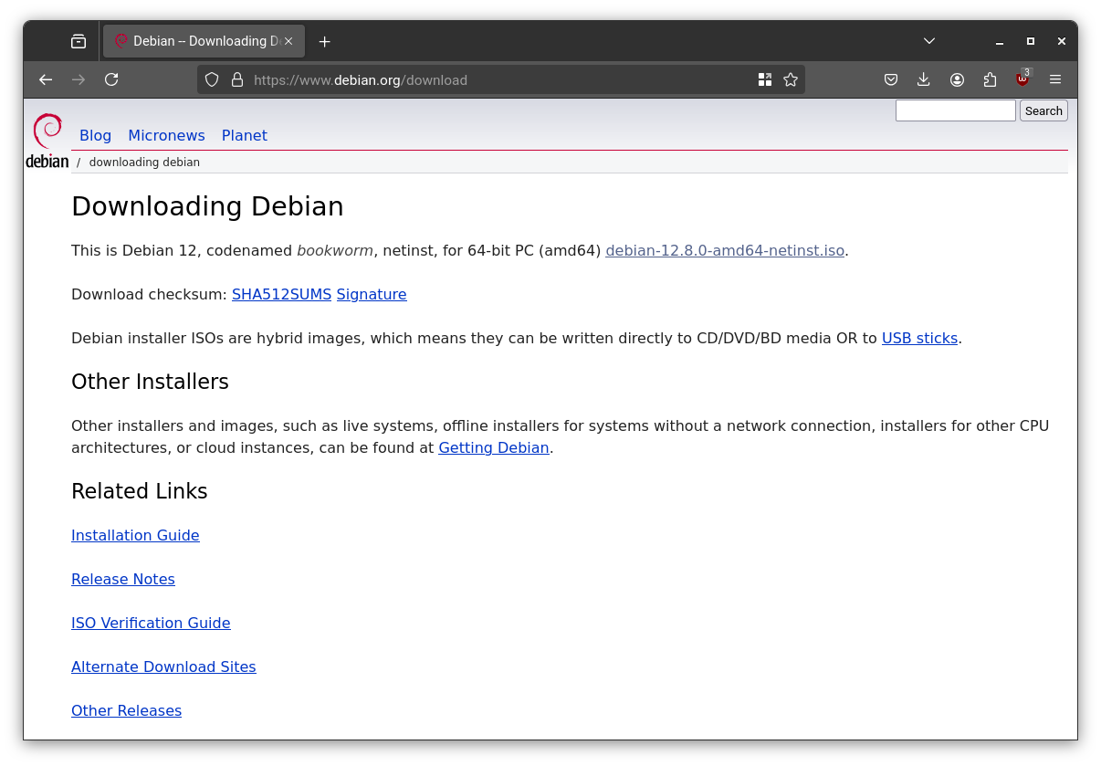 Debian download official webpage