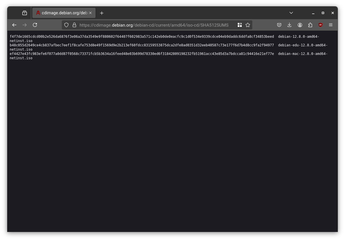 Debian installer sha-512 hash