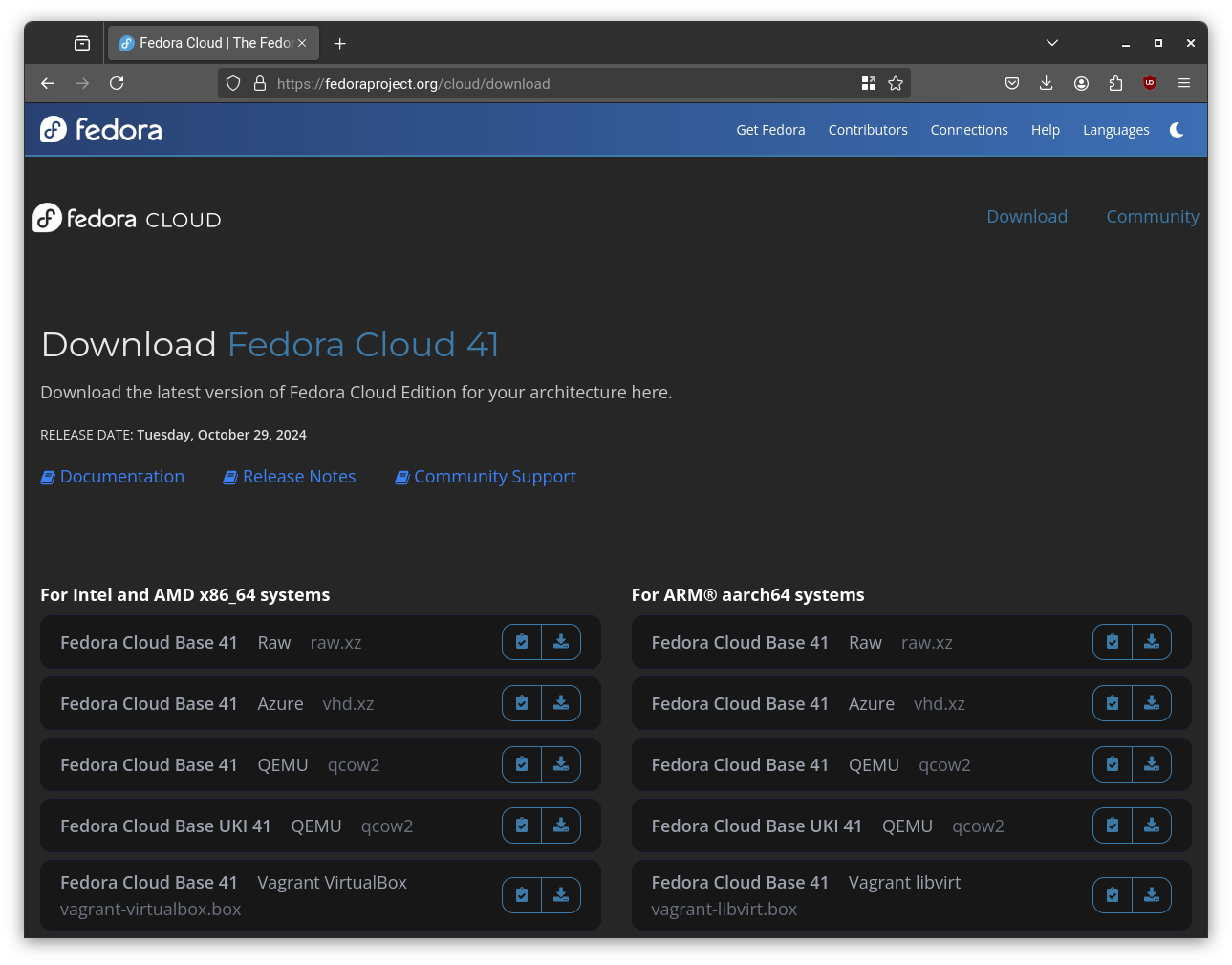 The Fedora Cloud Image on Official Website