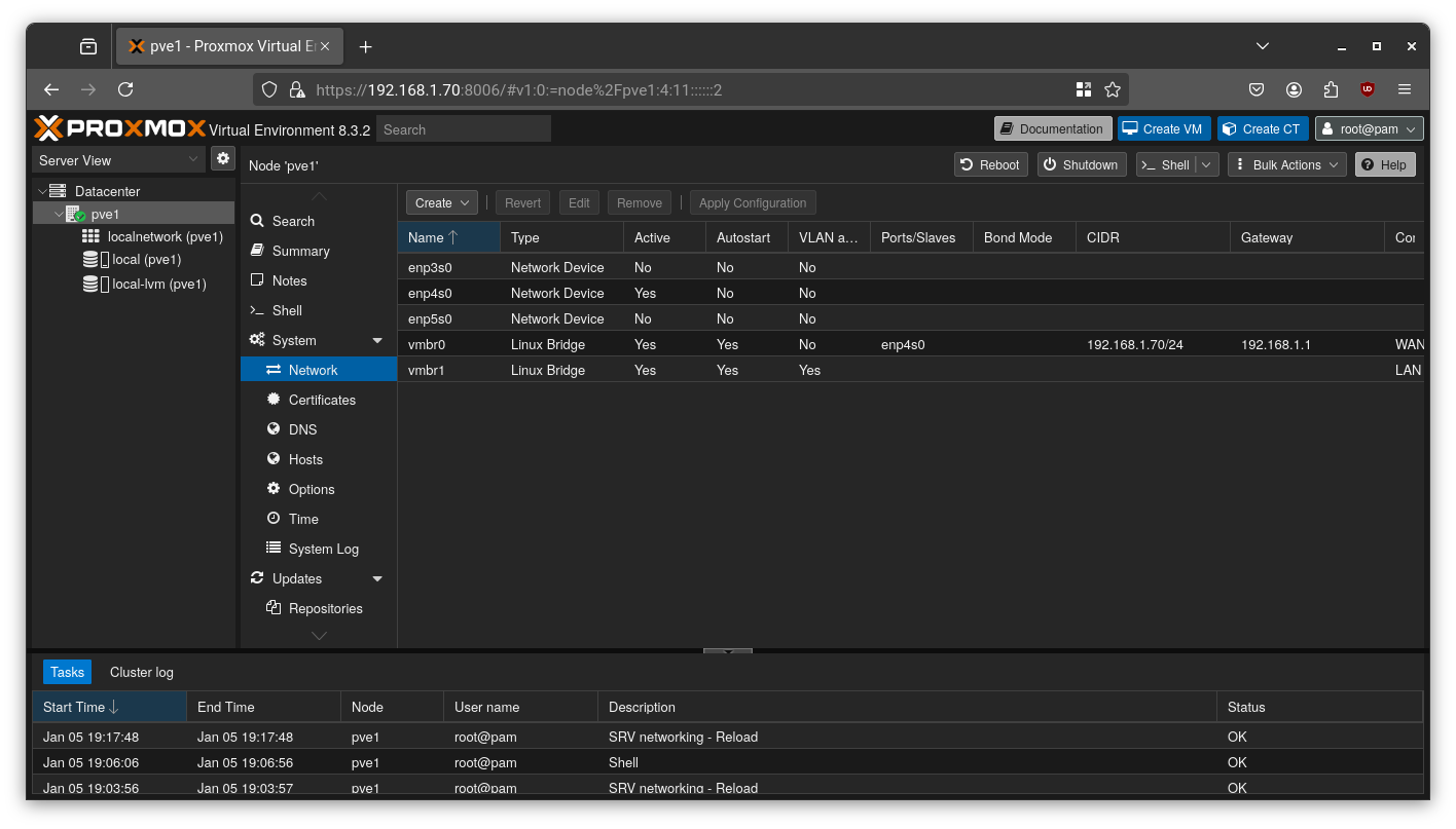 Window showing networking final configuration