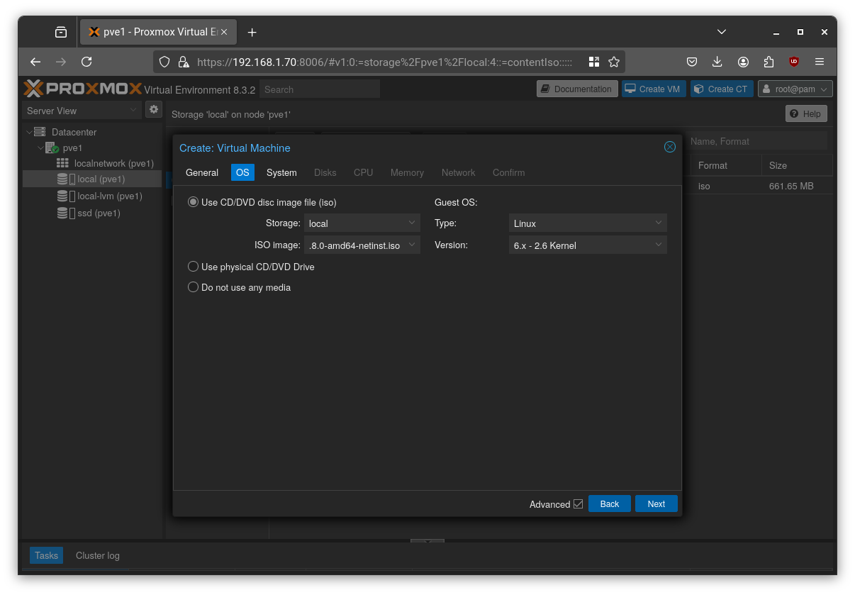 Proxmox VM creation step 2