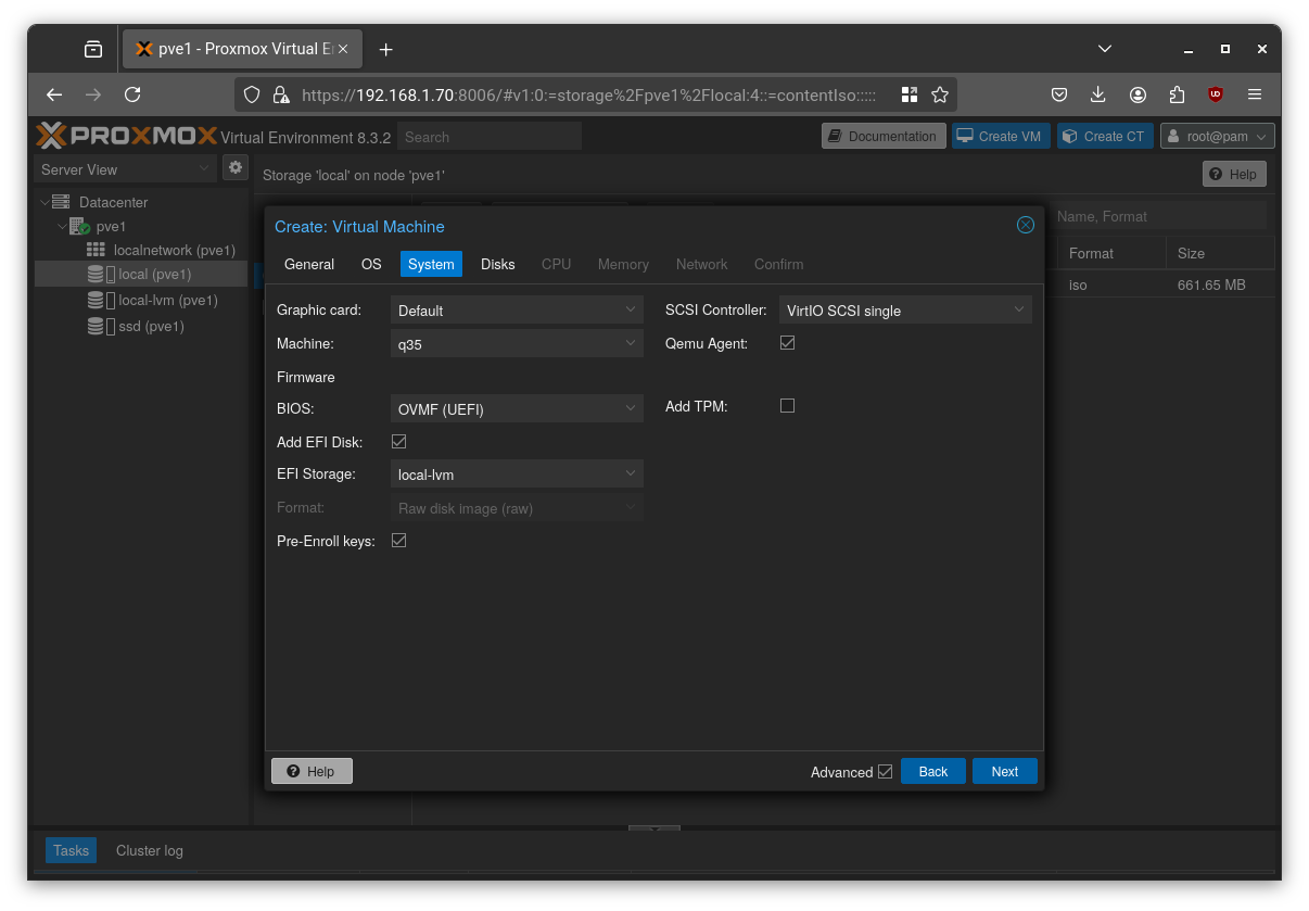 Proxmox VM creation step 3