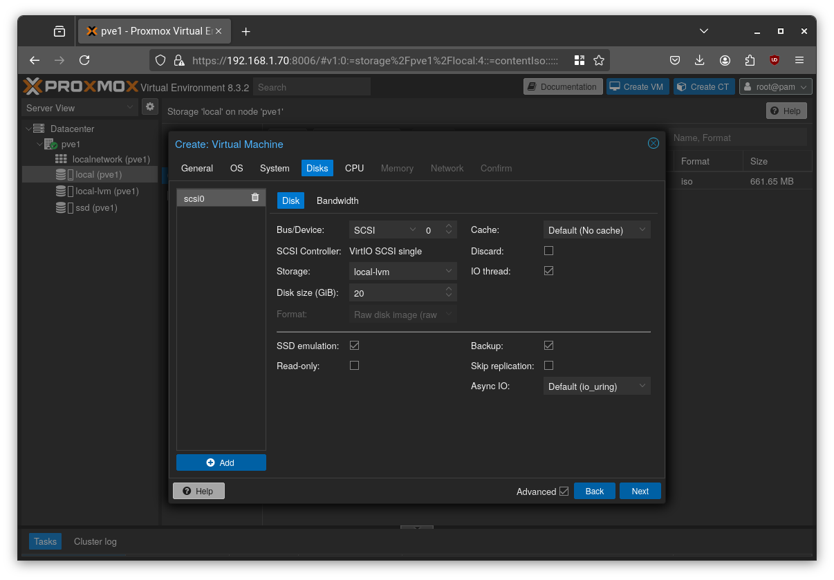 Proxmox VM creation step 4
