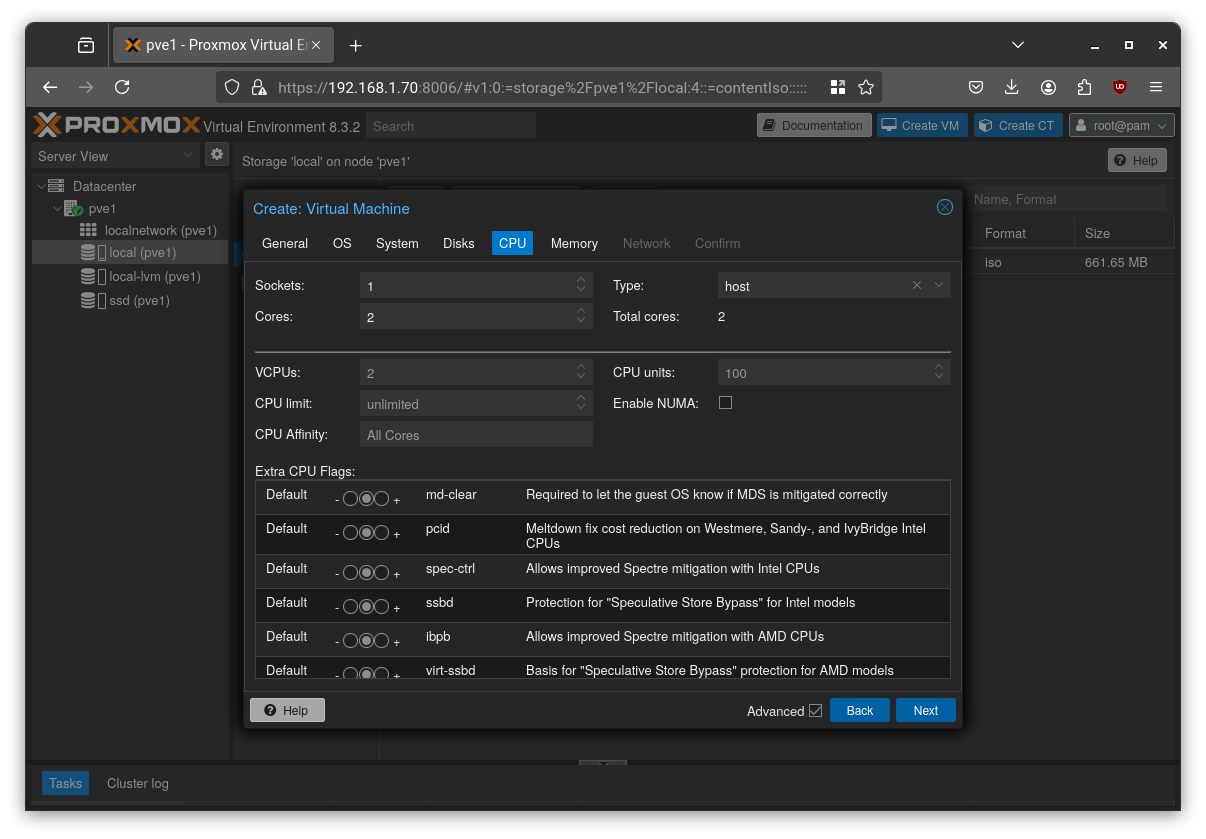 Proxmox VM creation step 5