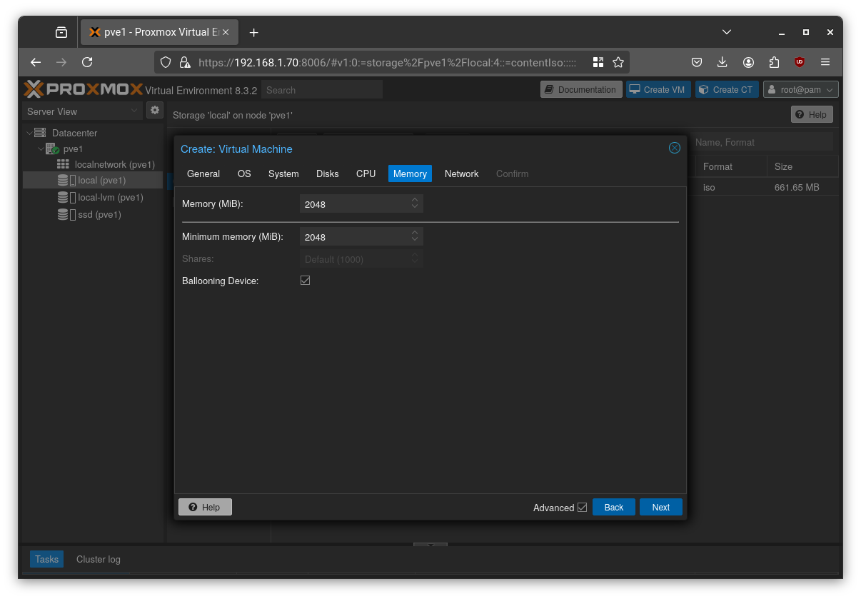 Proxmox VM creation step 6