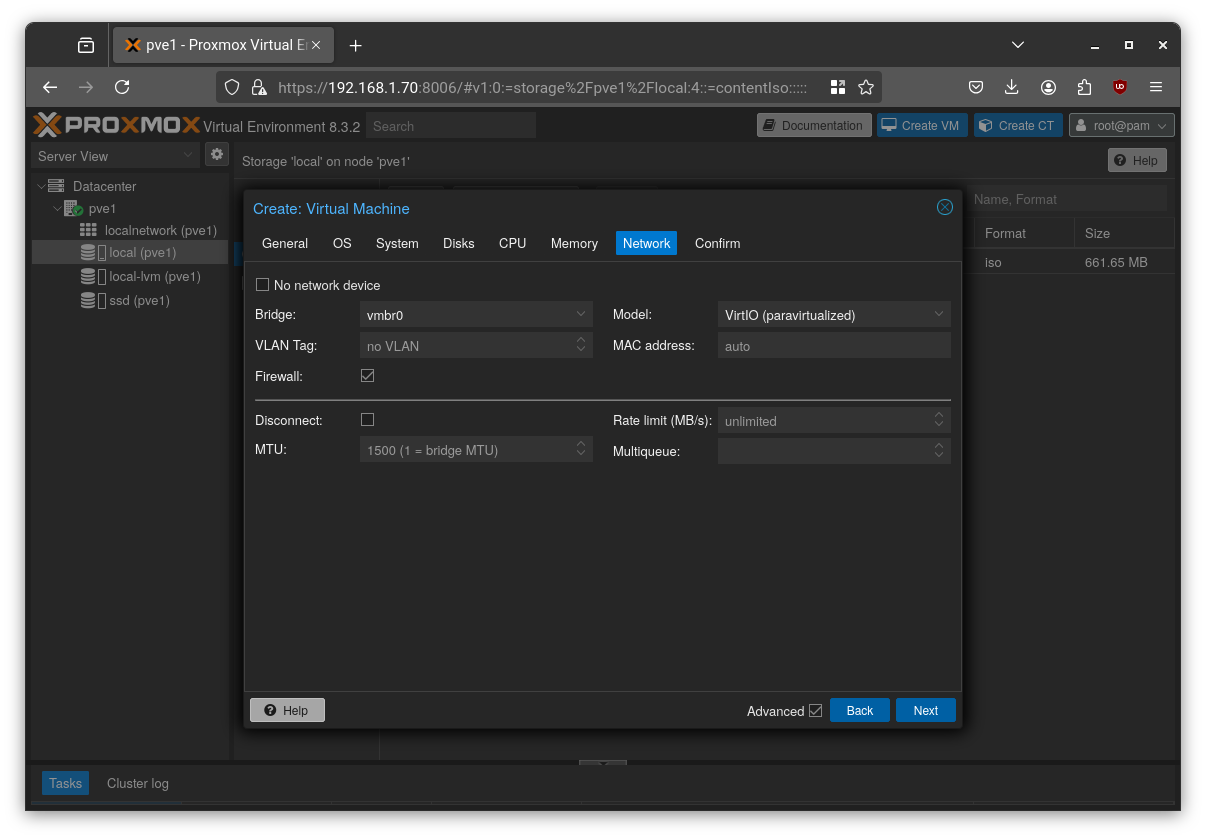 Proxmox VM creation step 7