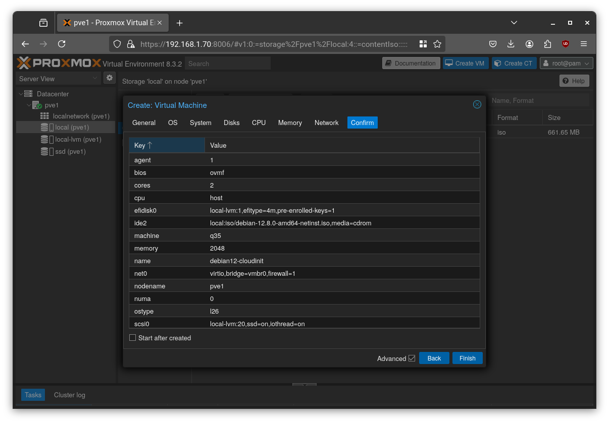 Proxmox VM creation step 8