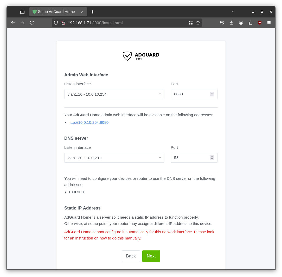 Adguard Initial Setup