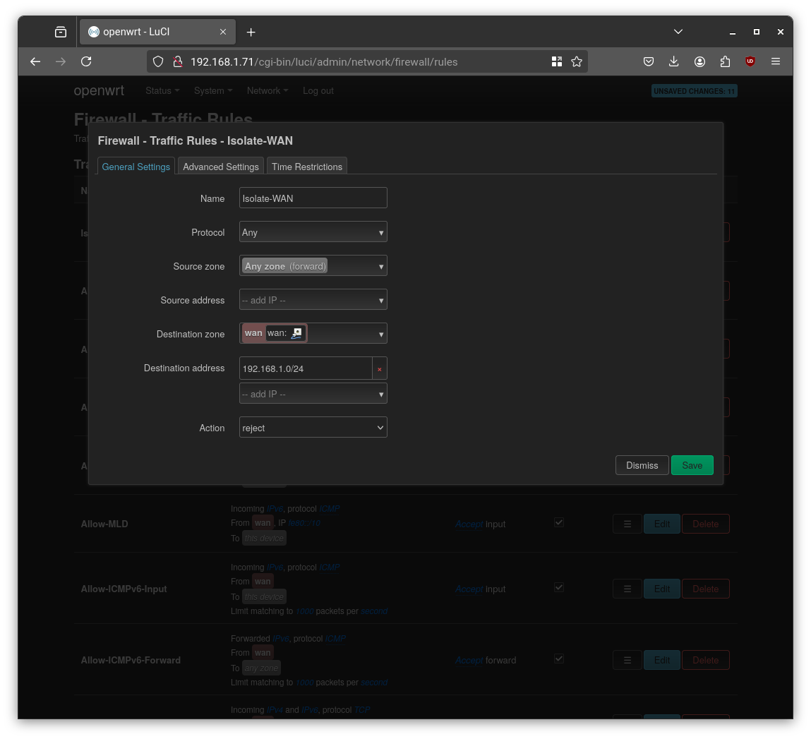 Openwrt Isolate WAN Firewall rule