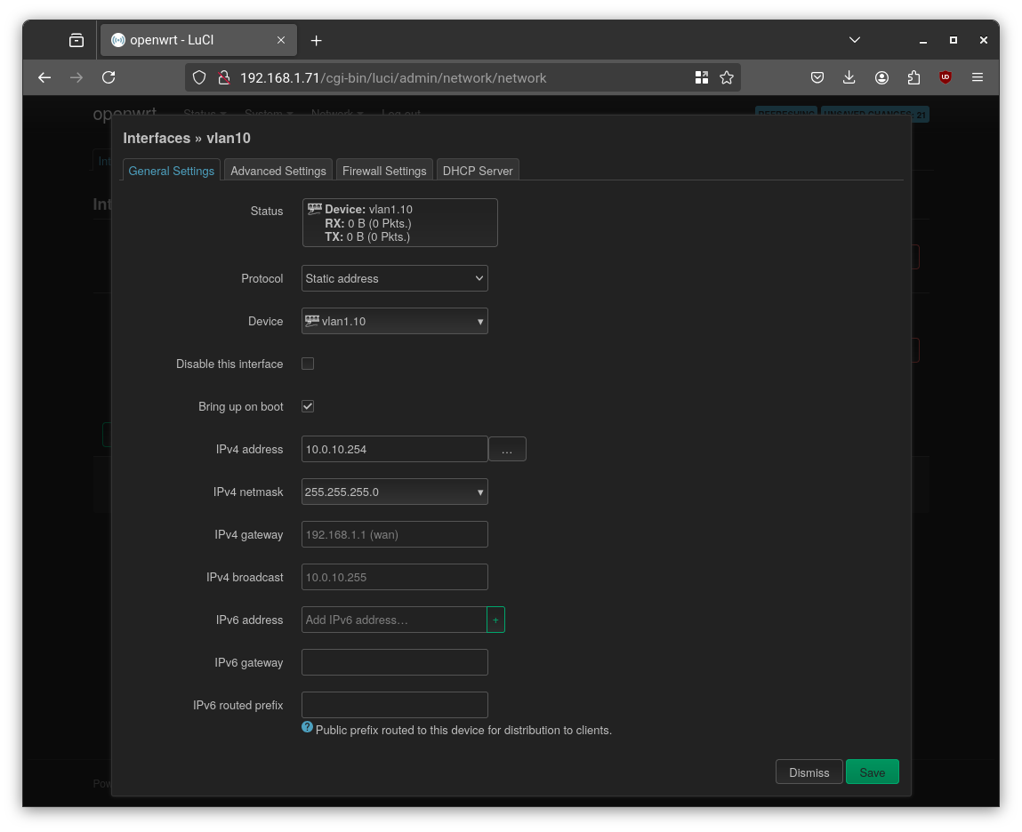 Openwrt VLAN10 Interface Details