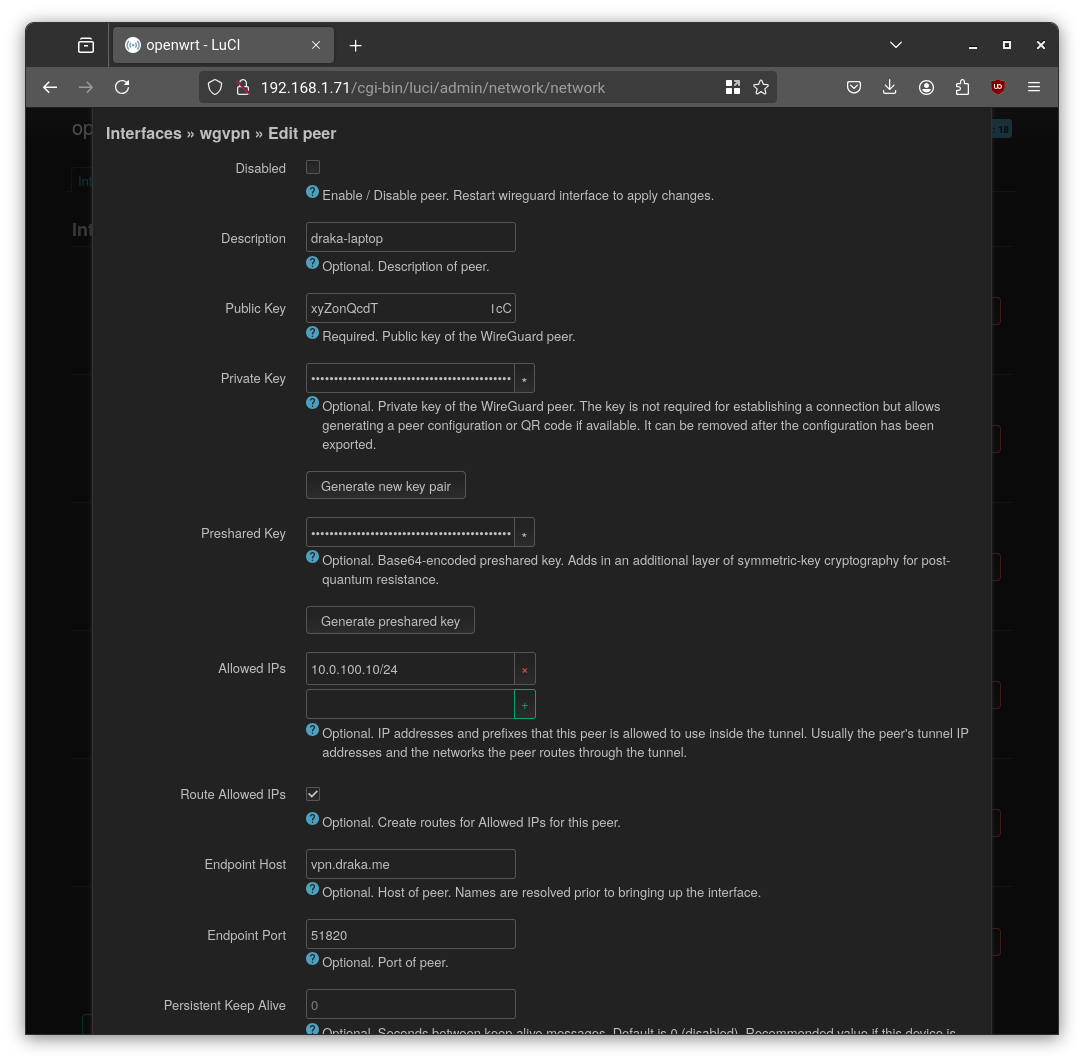 Openwrt Wireguard Peer 1/2