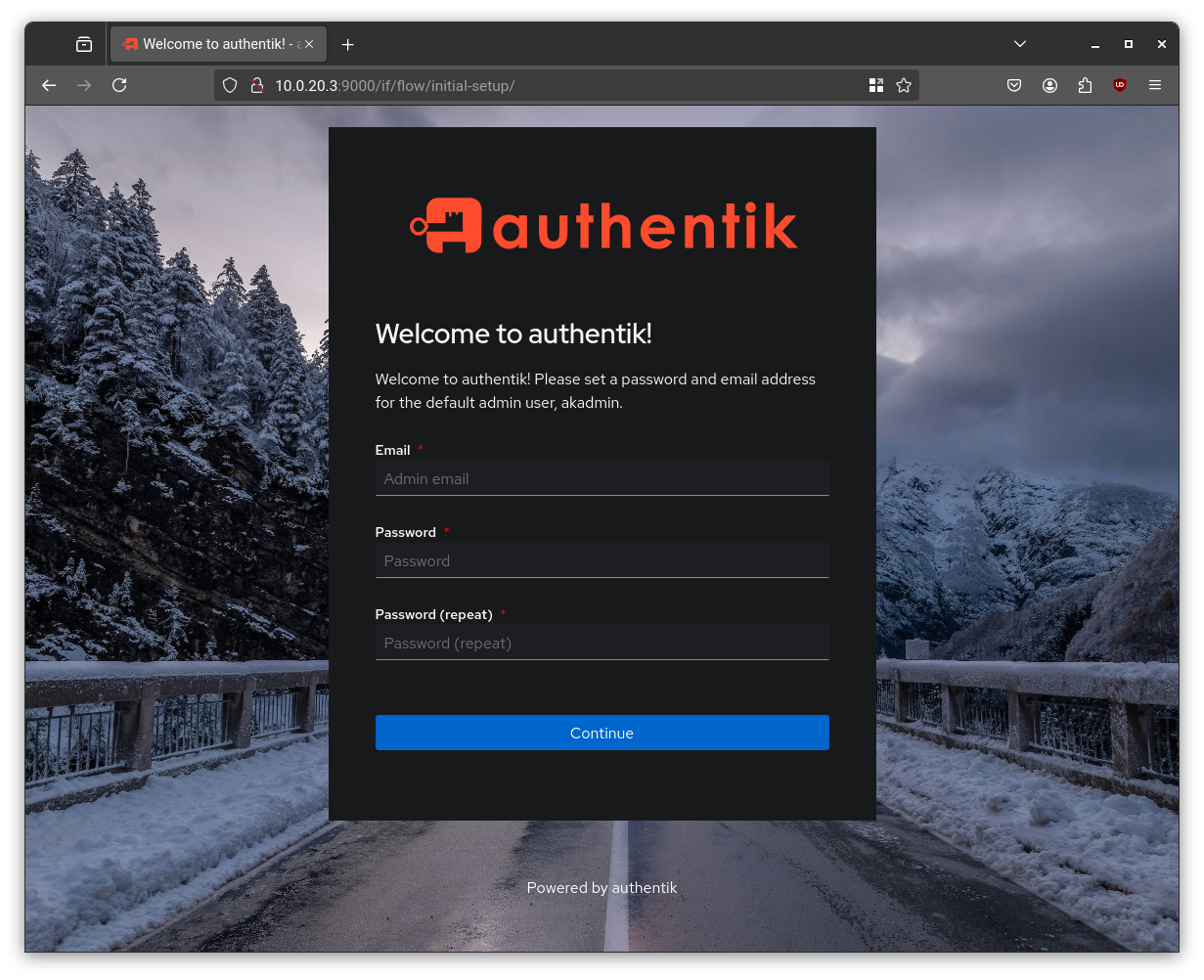 authentik initial setup page