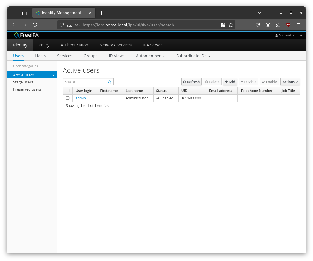 freeIPA user management screen