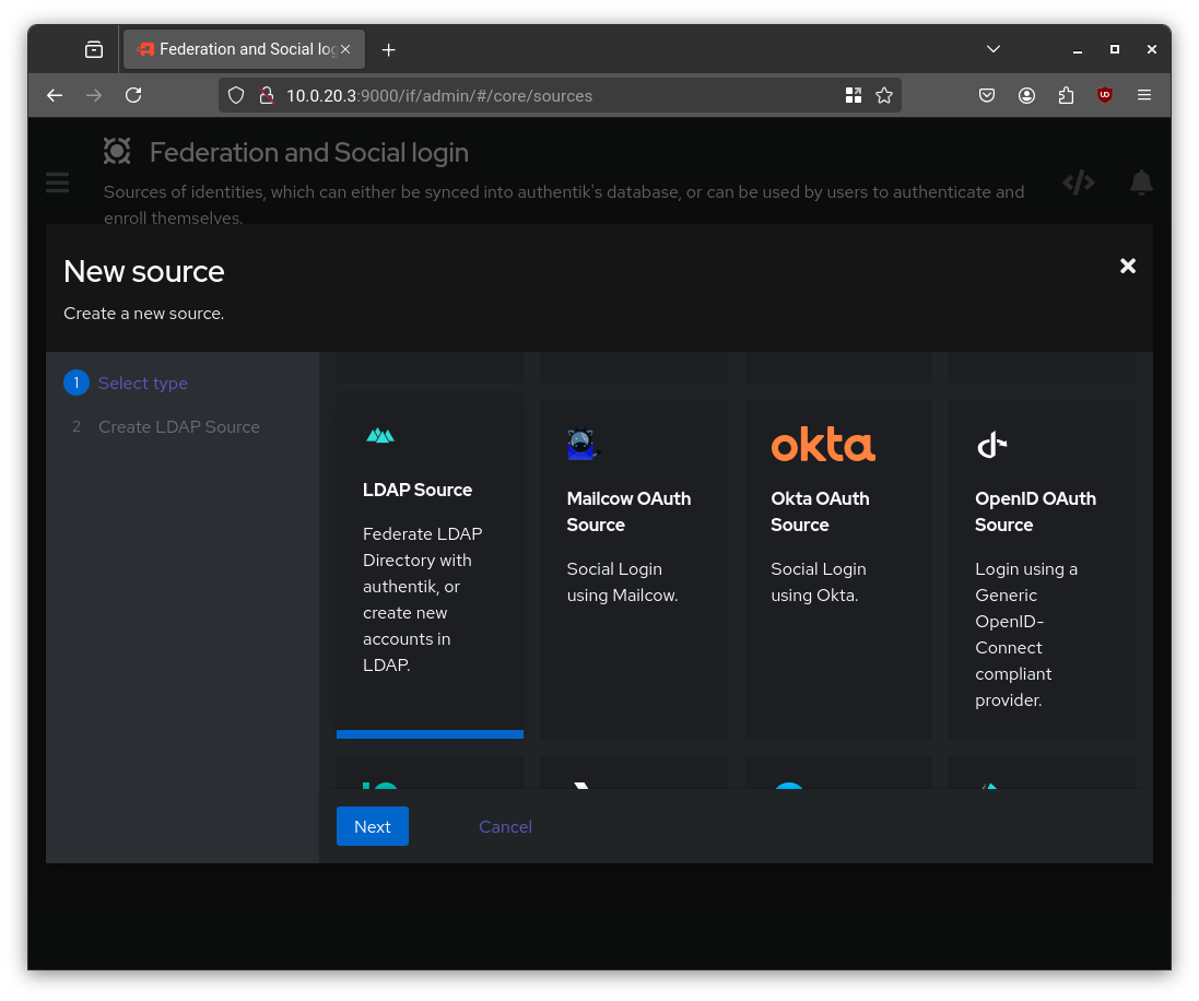 Selecting LDAP source type in authentik
