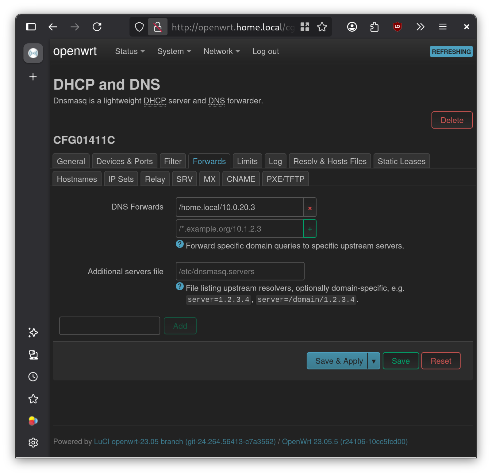 openwrt dns forwarding rule
