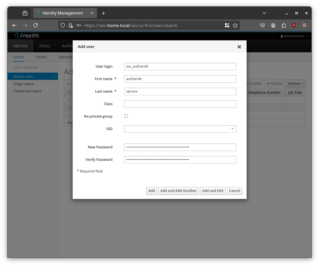 Creating the svc_authentik service account